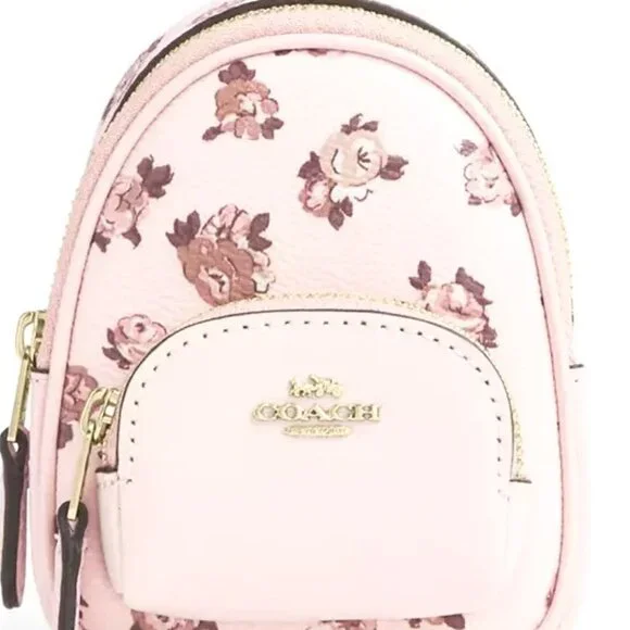 NWT 🌸 COACH 🌸 Mini Court Backpack Bag Charm With Rosette Print - Picture 3 of 5